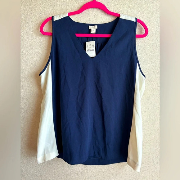 NWT J. Crew Navy & Cream Color Block Sleeveless Blouse - Picture 1 of 4